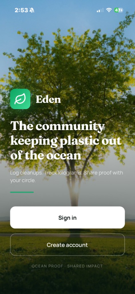 Eden Earth welcome screen